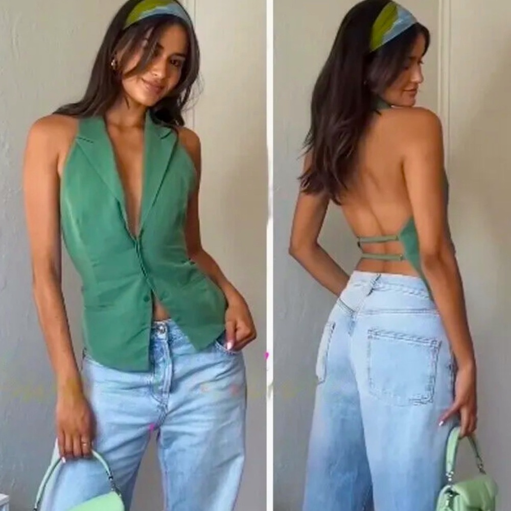 Zara linen blend top open back
